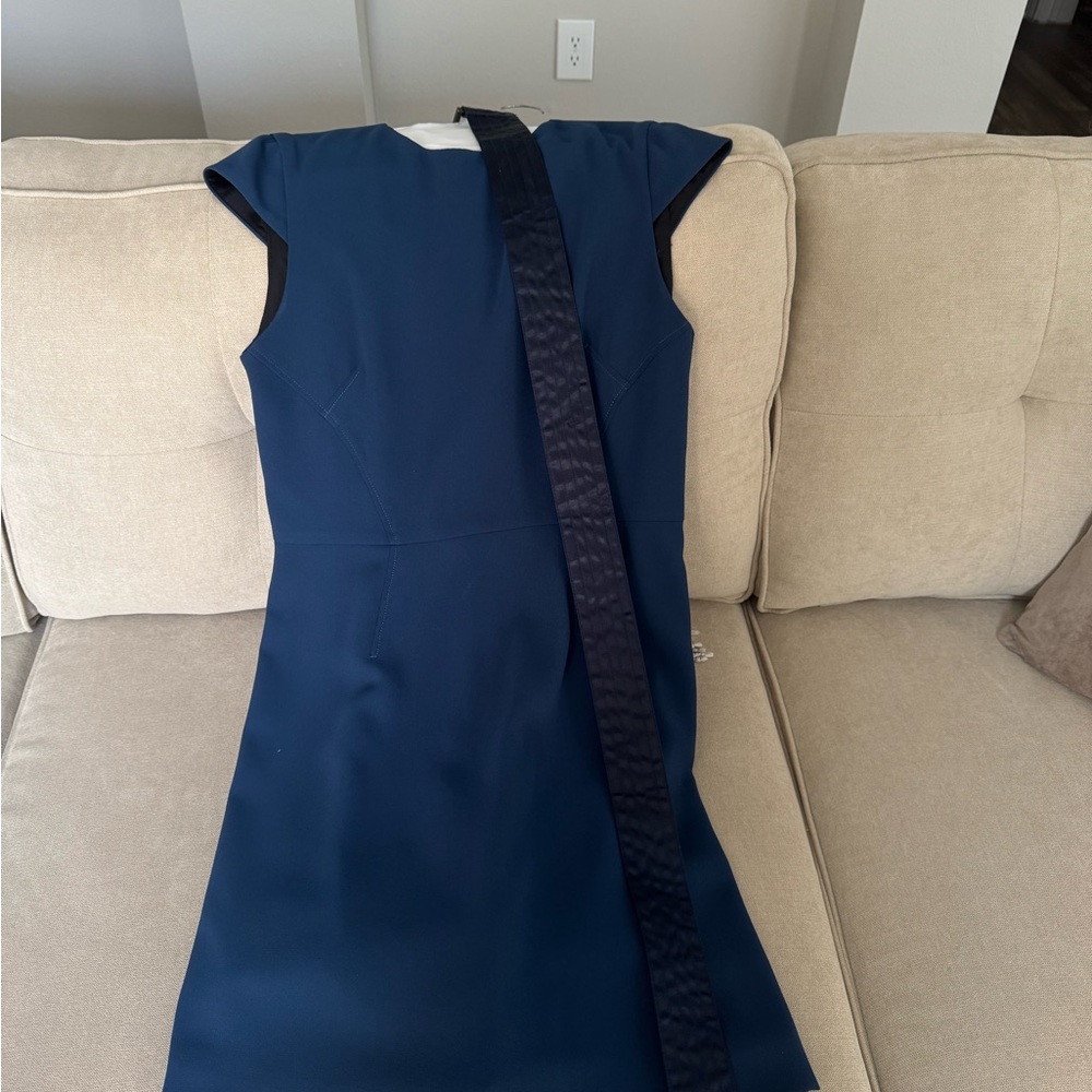 European Culture Blue Sheath Mini Dress Cap Sleeve
